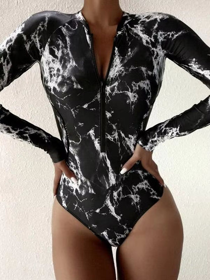 Womens Long Sleeve Zipper OnePiece Swimsuit  Summer Print Surf  Swimwear For Beach And Water Sports 7