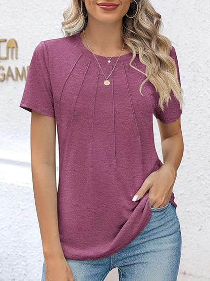 Women V Neck Puff Pleated Summer Tunic Blouse Casual Work Top 10