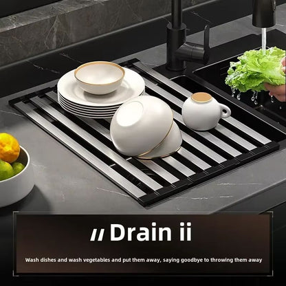 304 Stainless Steel Sink Drain Rack – Foldable & Retractable Dish Drying Basket for Kitchen Organization