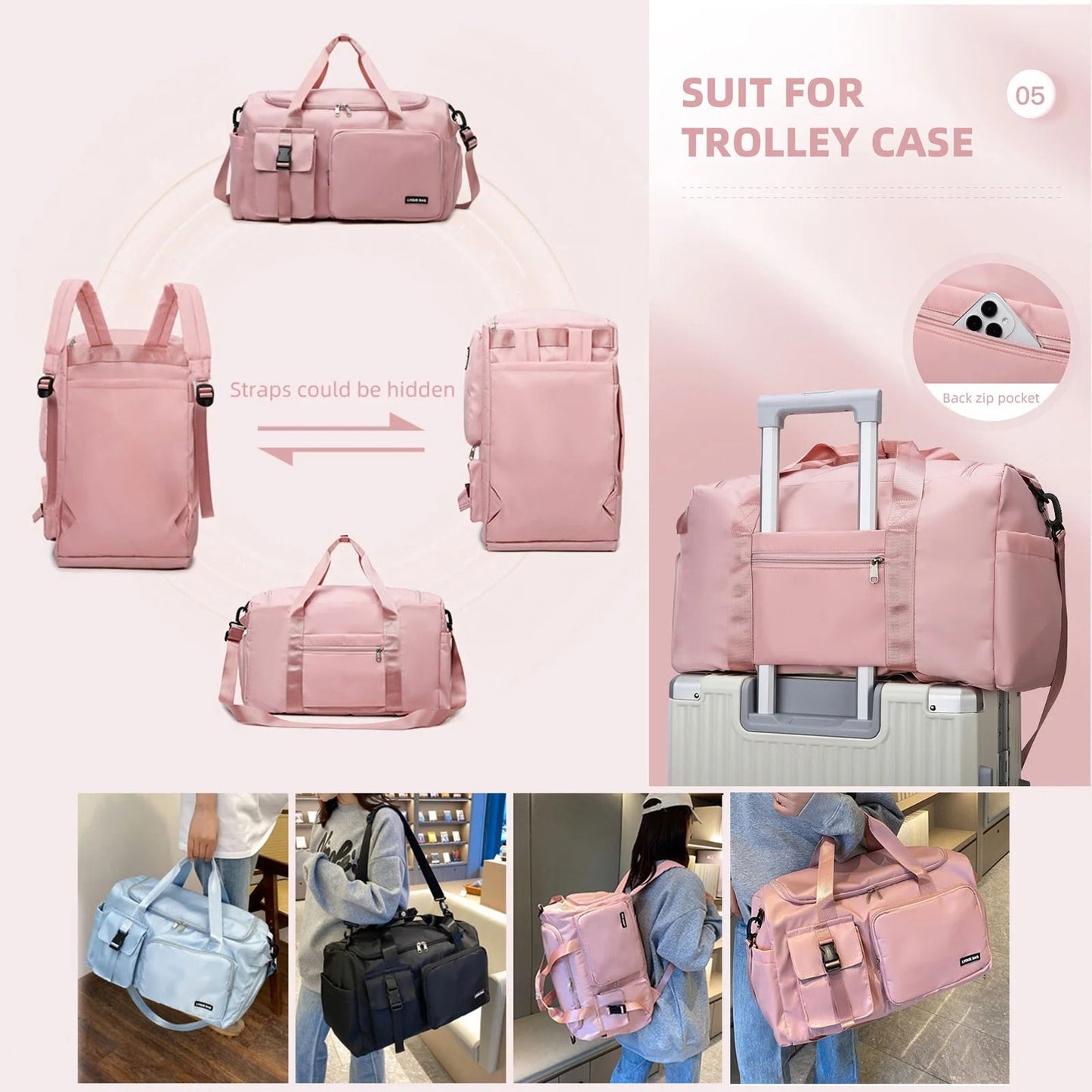 Large Capacity Dry And Wet Separation Sports And Travel Bag With Shoe Compartment 4