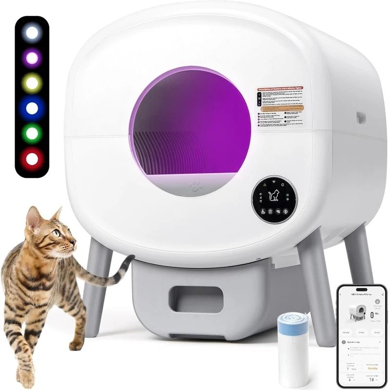Extra Large Automatic Self-Cleaning Litter Box with App Control and Ambient Light