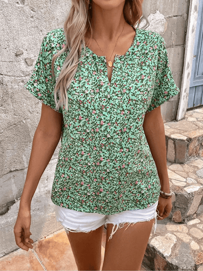 BloomEase Plus Size Floral V Neck Blouse 1