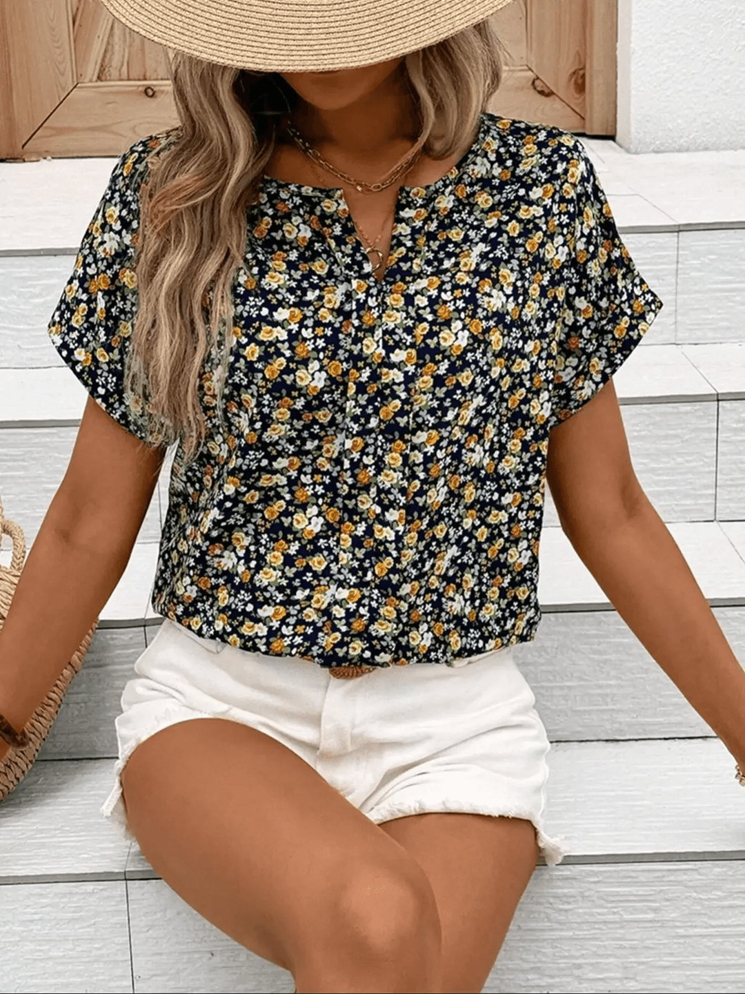 BloomEase Plus Size Floral V Neck Blouse 2