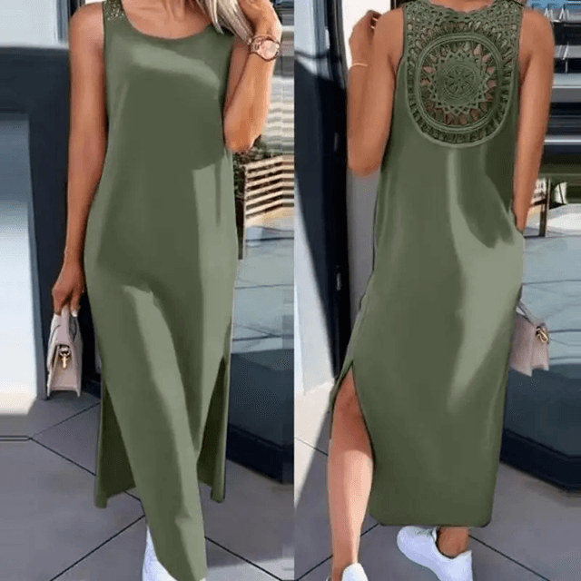 BreezeCharm Sleeveless Hollow Slit Dress