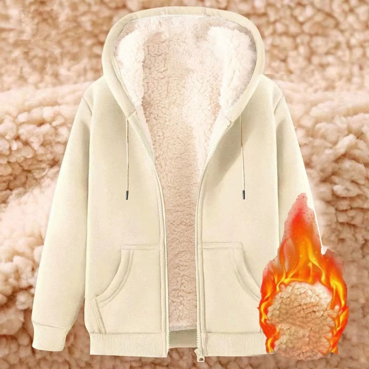 Womens Solid Color Thick Fleece Zip Up Hoodie With Pockets 2