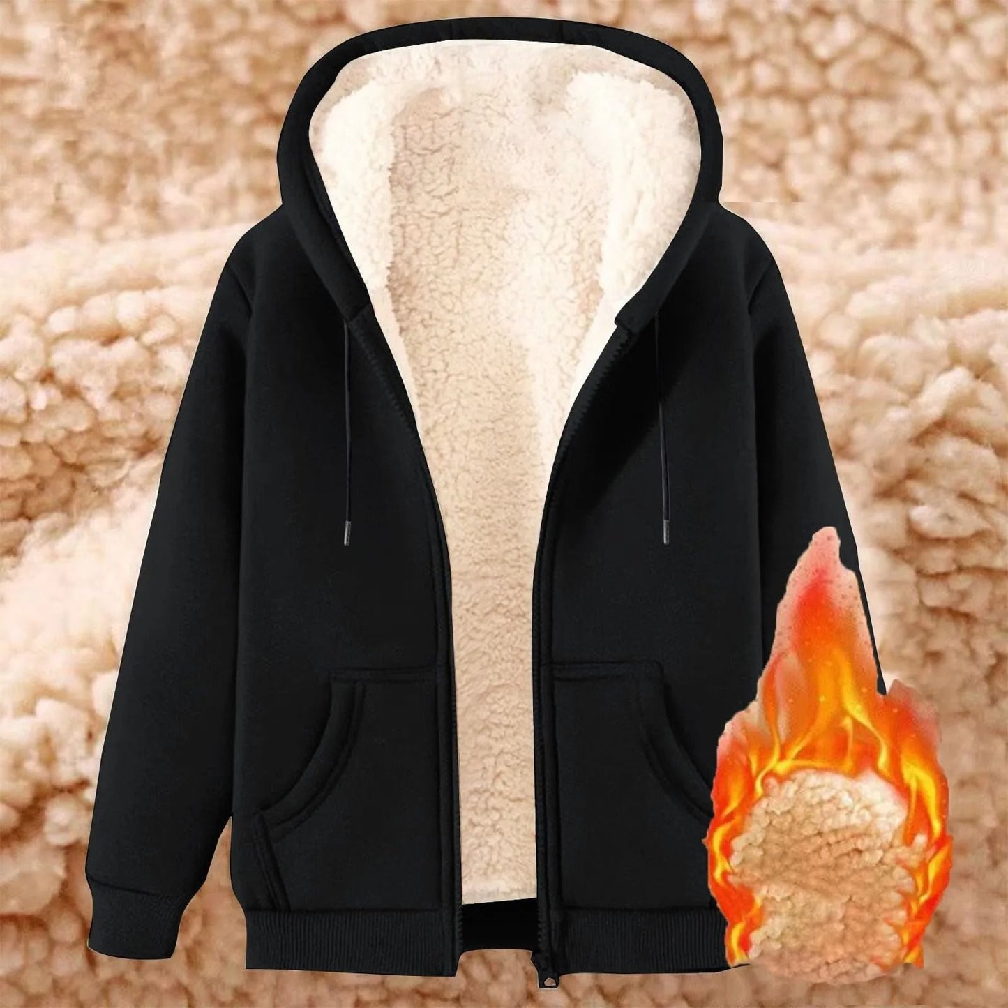 Womens Solid Color Thick Fleece Zip Up Hoodie With Pockets 3