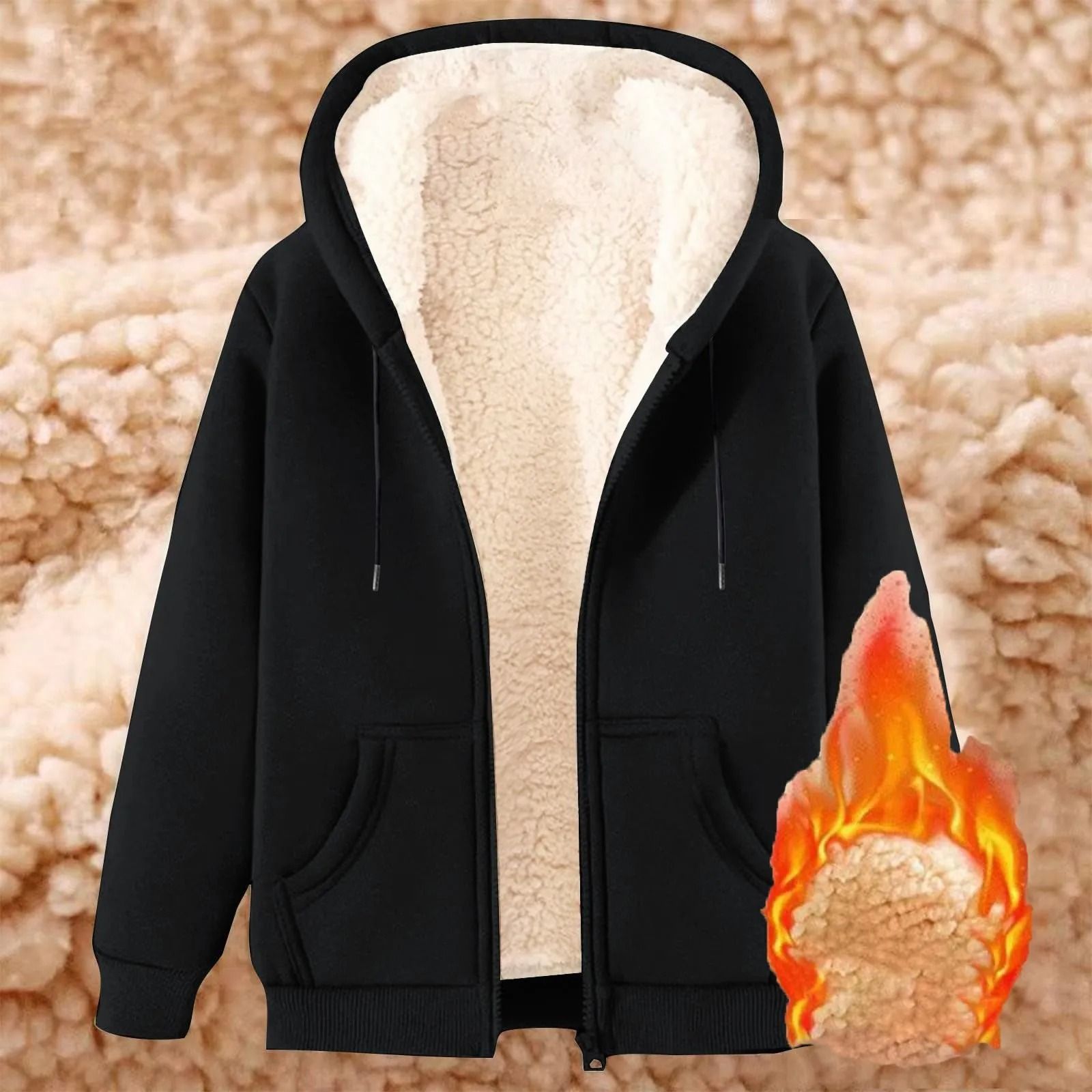 Womens Solid Color Thick Fleece Zip Up Hoodie With Pockets 3