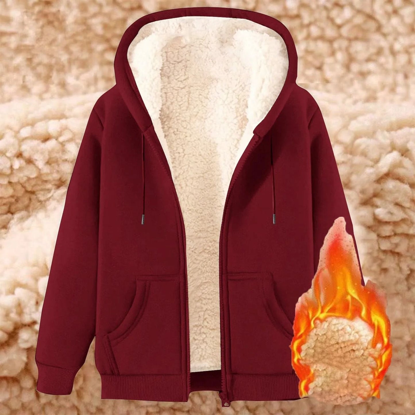 Womens Solid Color Thick Fleece Zip Up Hoodie With Pockets 4