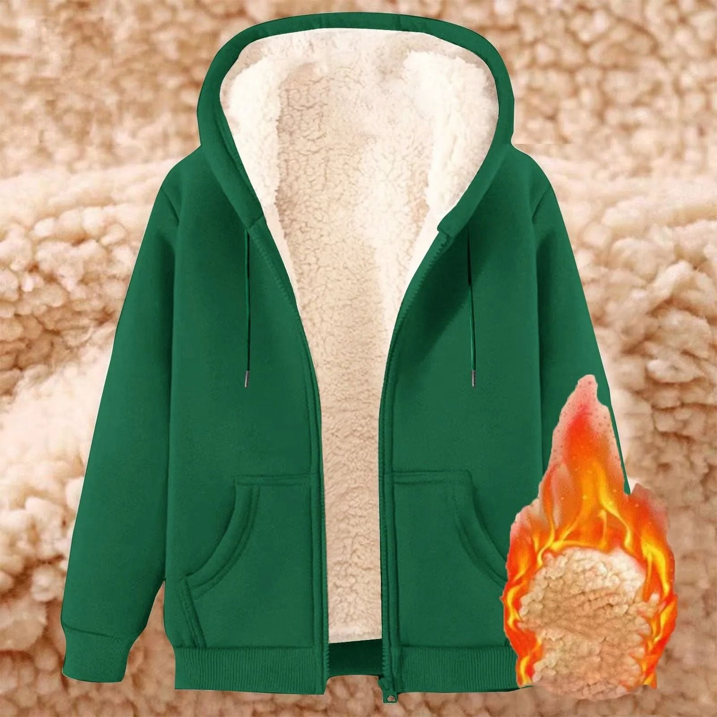 Womens Solid Color Thick Fleece Zip Up Hoodie With Pockets 5