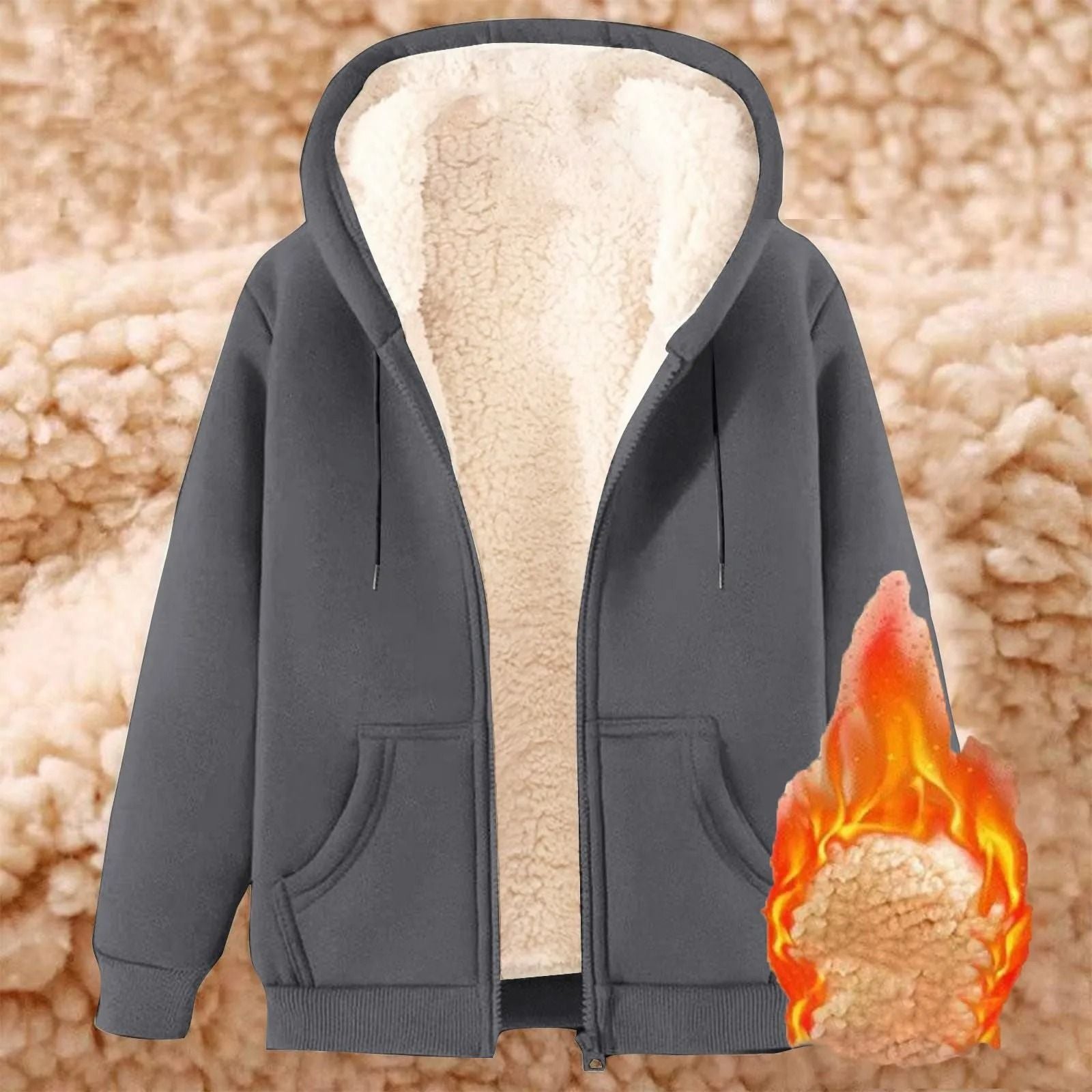Womens Solid Color Thick Fleece Zip Up Hoodie With Pockets 11