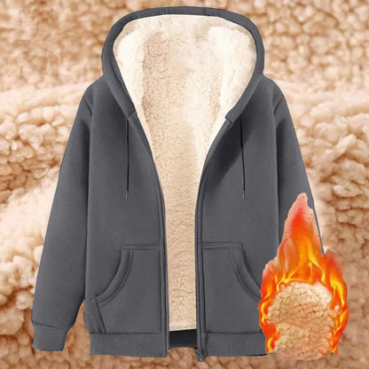 Womens Solid Color Thick Fleece Zip Up Hoodie With Pockets 11