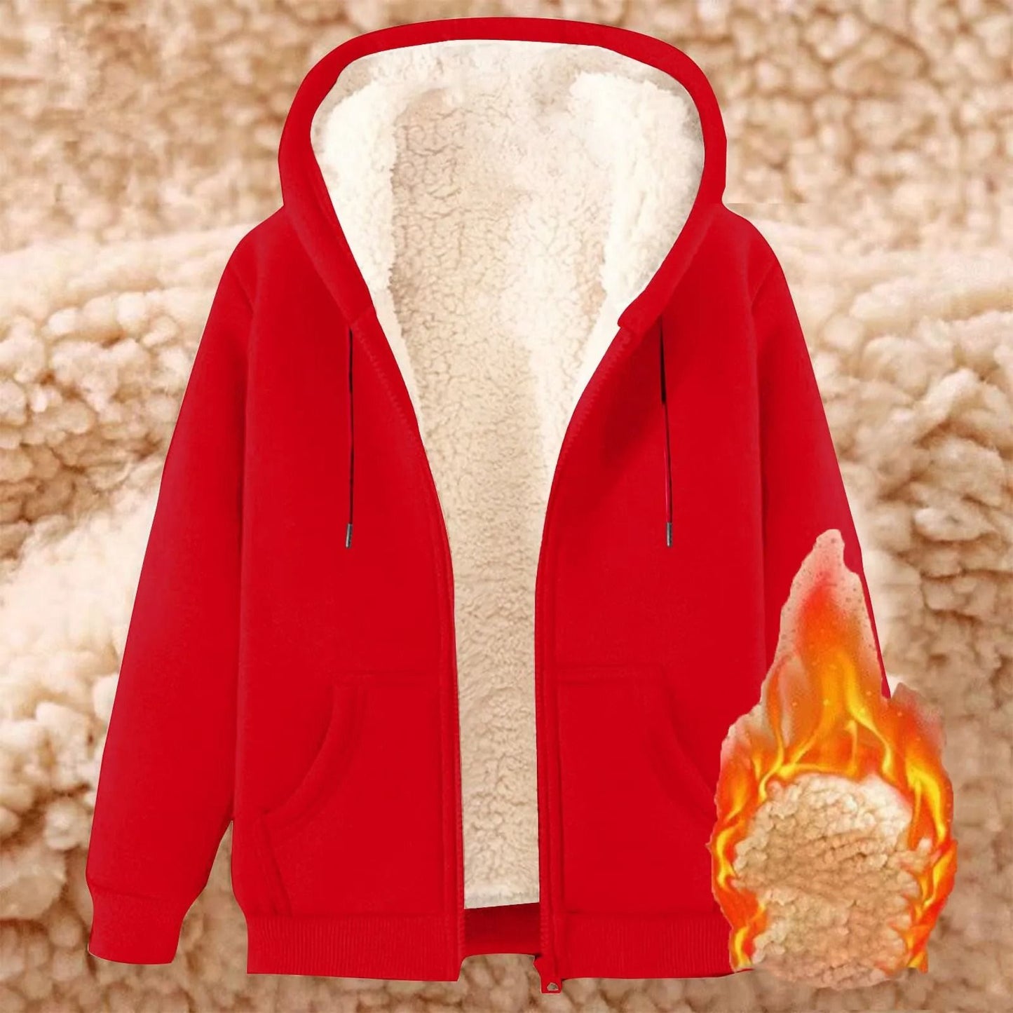 Womens Solid Color Thick Fleece Zip Up Hoodie With Pockets 15