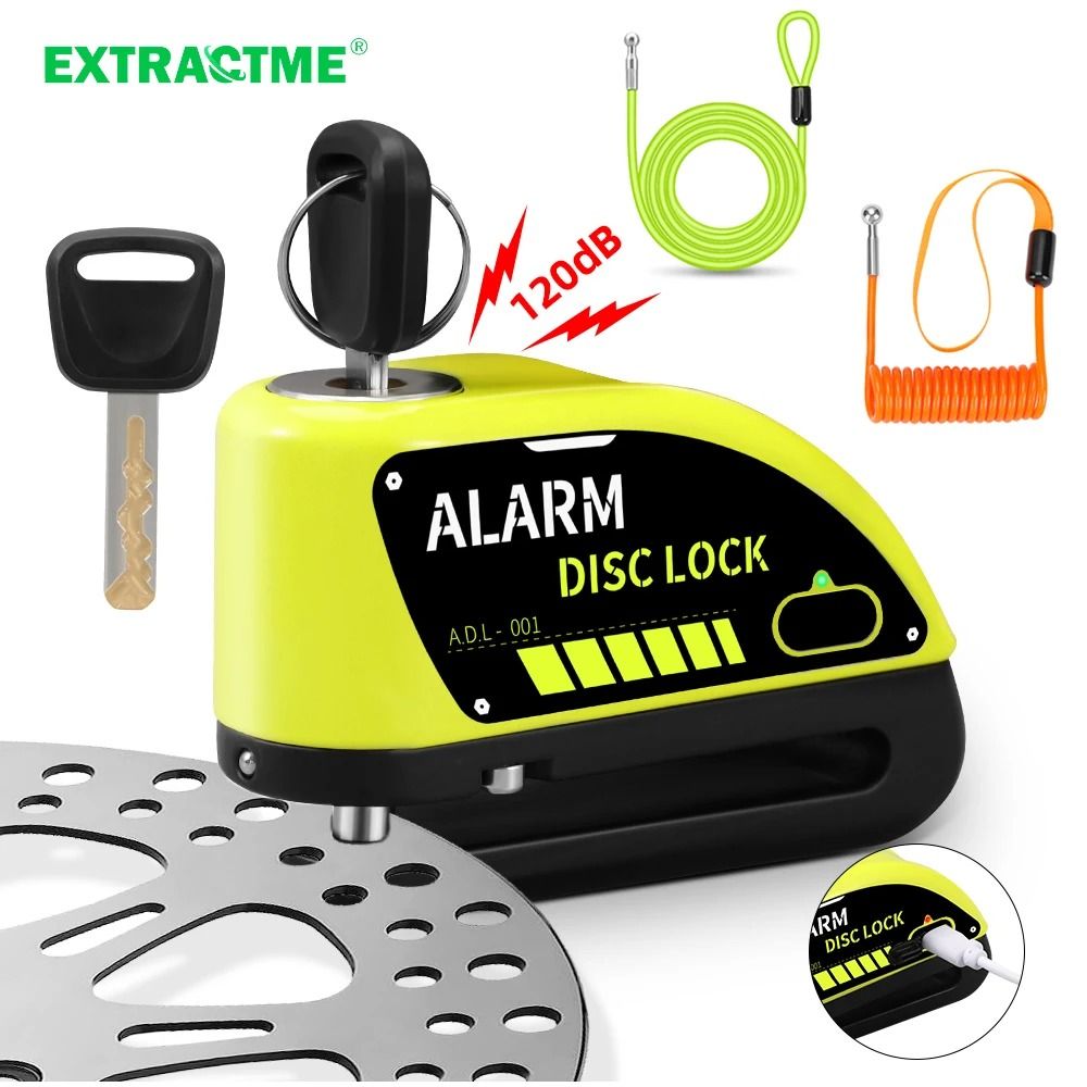 Motorcycle Disc Brake Alarm Lock with Anti-Theft Siren and Security Cable Options