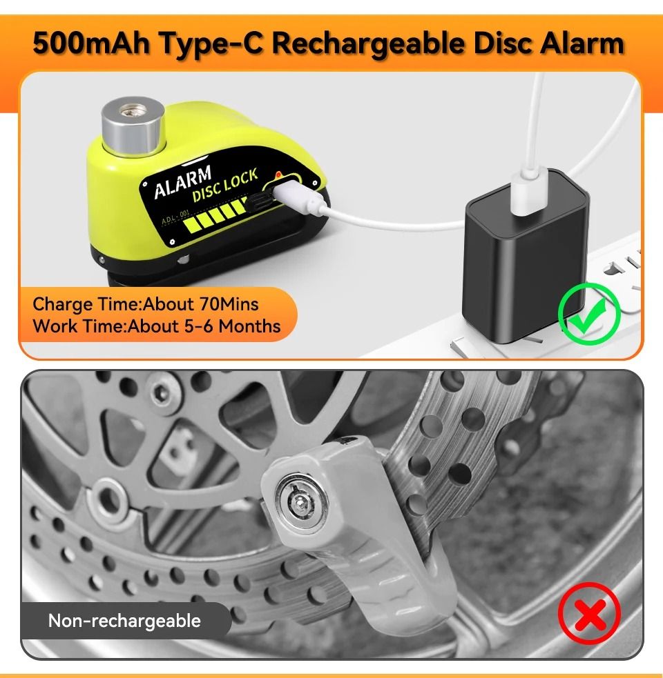 Motorcycle Disc Brake Alarm Lock With AntiTheft Siren And Security Cable Options 2