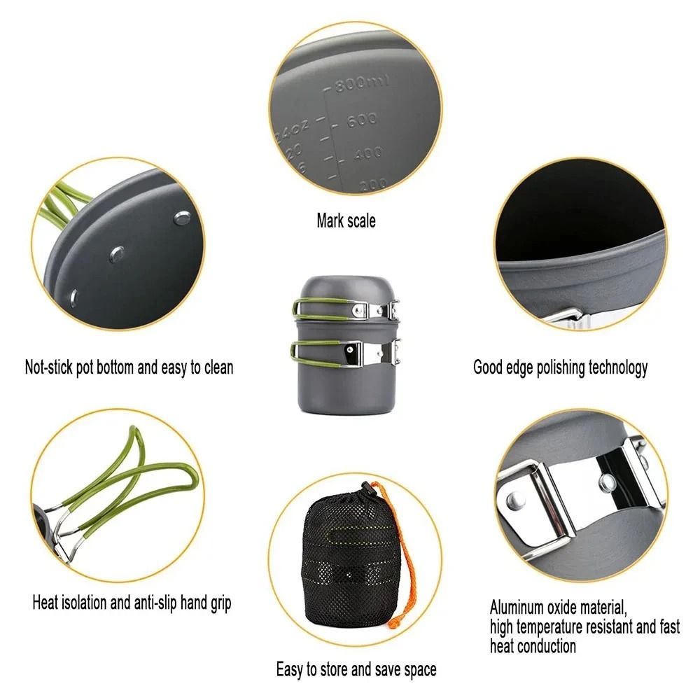 Ultralight Camping Cookware Mess Kit With NonStick Pots For Outdoor Cooking And Hiking 2