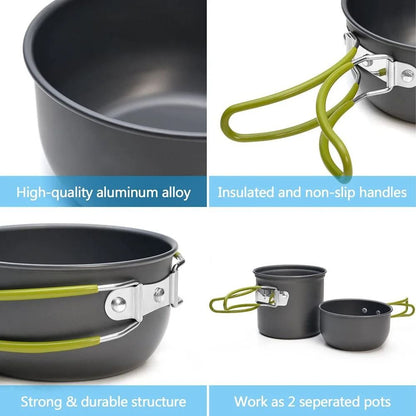 Ultralight Camping Cookware Mess Kit With NonStick Pots For Outdoor Cooking And Hiking 4