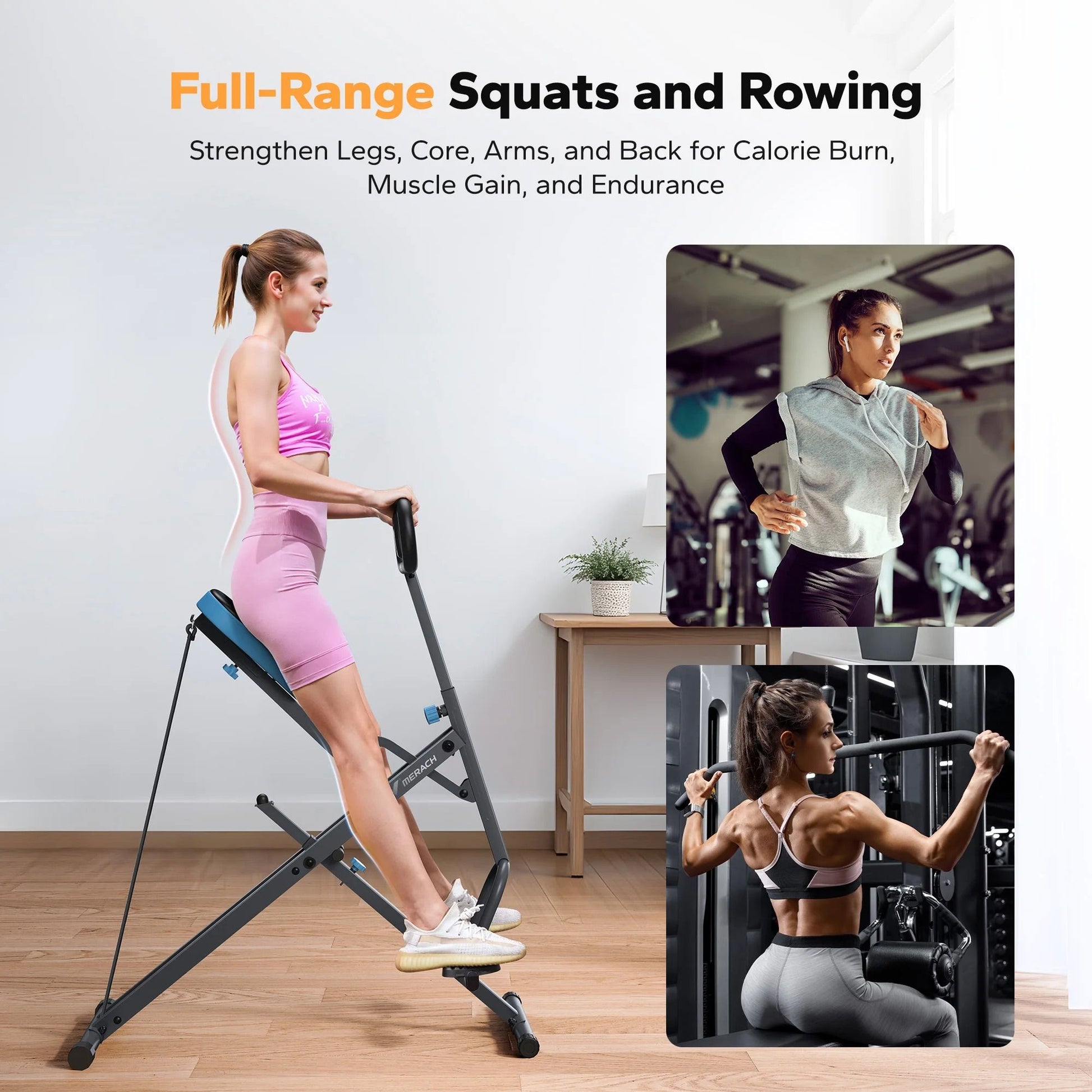 Adjustable Foldable Squat Rowing Trainer
