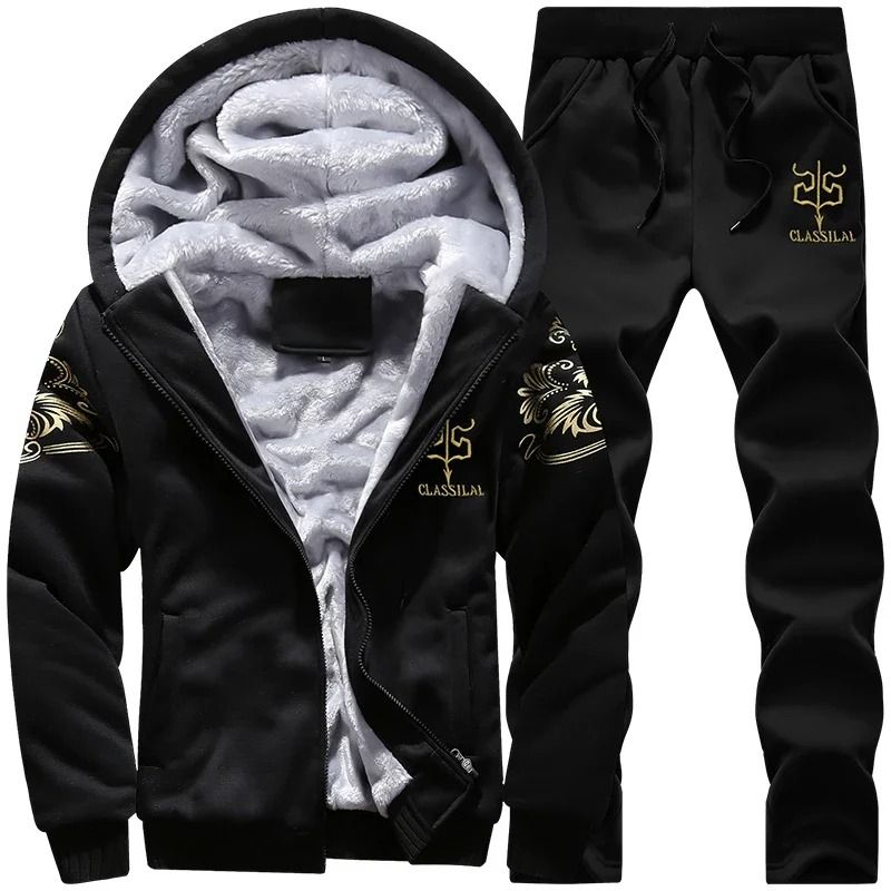 Men Hooded Fleece Sports Jacket And Pants Two Piece Set 6