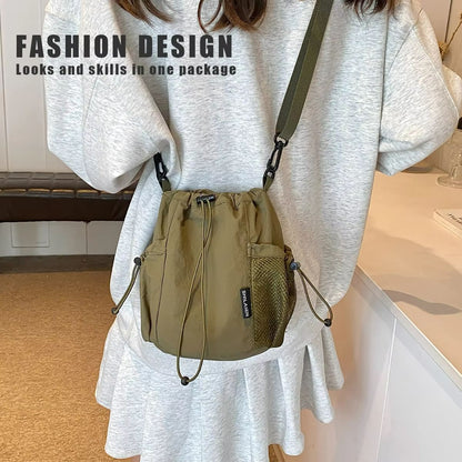 K-Style Niche Lightweight Nylon Drawstring Crossbody Bag
