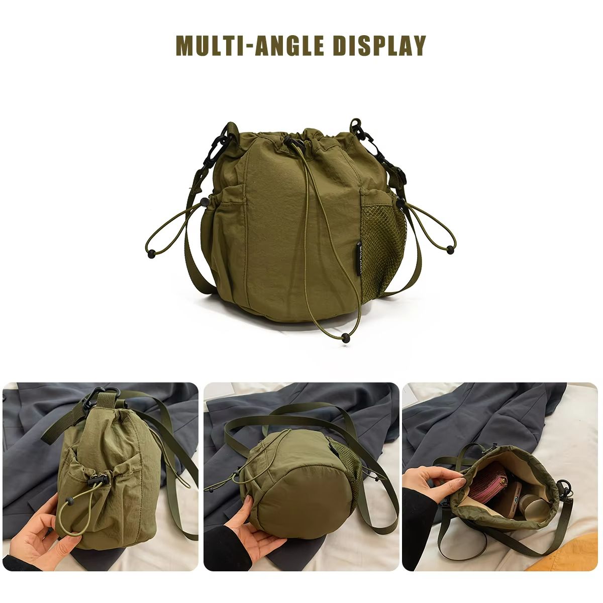 KStyle Niche Lightweight Nylon Drawstring Crossbody Bag 1