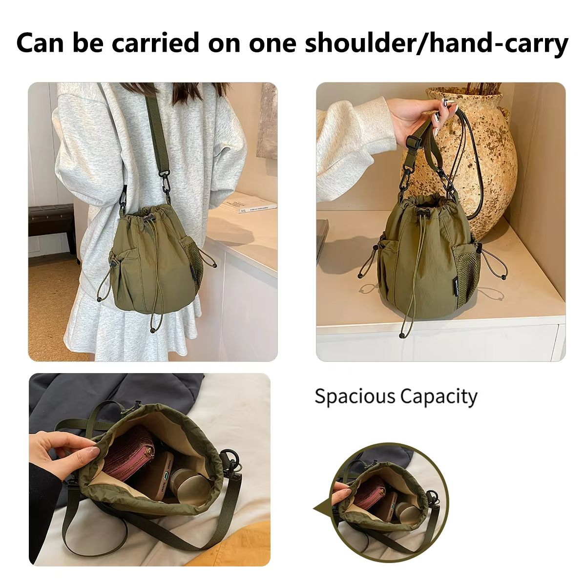 KStyle Niche Lightweight Nylon Drawstring Crossbody Bag 2