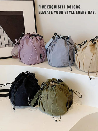 KStyle Niche Lightweight Nylon Drawstring Crossbody Bag 4