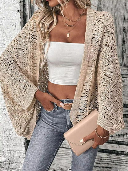 GraceFlow Batwing-Sleeve Open-Front Knit Cardigan