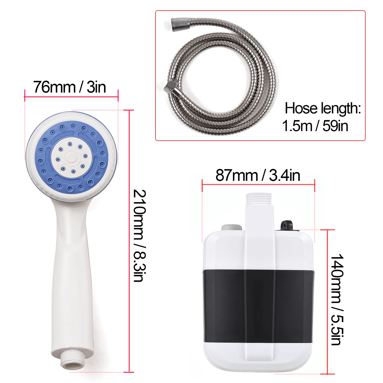 Portable Camping Shower Pump USB Rechargeable Outdoor Shower Head 3