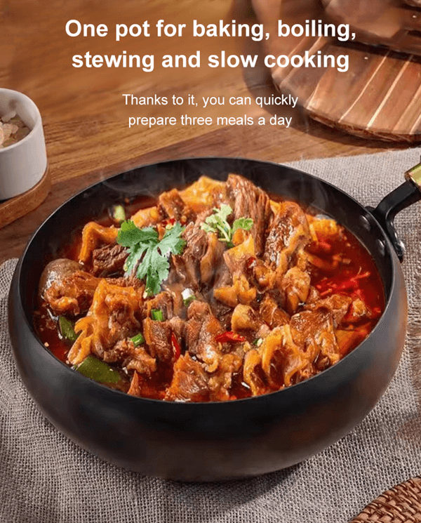 Big Belly Cast Iron Deep Pan with Lid Uncoated Iron Pan