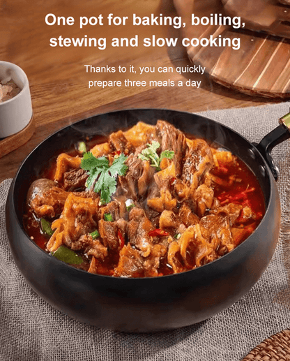 Big Belly Cast Iron Deep Pan with Lid Uncoated Iron Pan