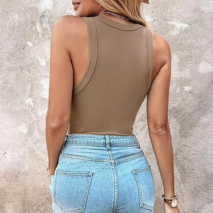 Ribbed Knit Tank Top With BuiltIn Bra  Casual Sleeveless Crew Neck Summer Vest 1