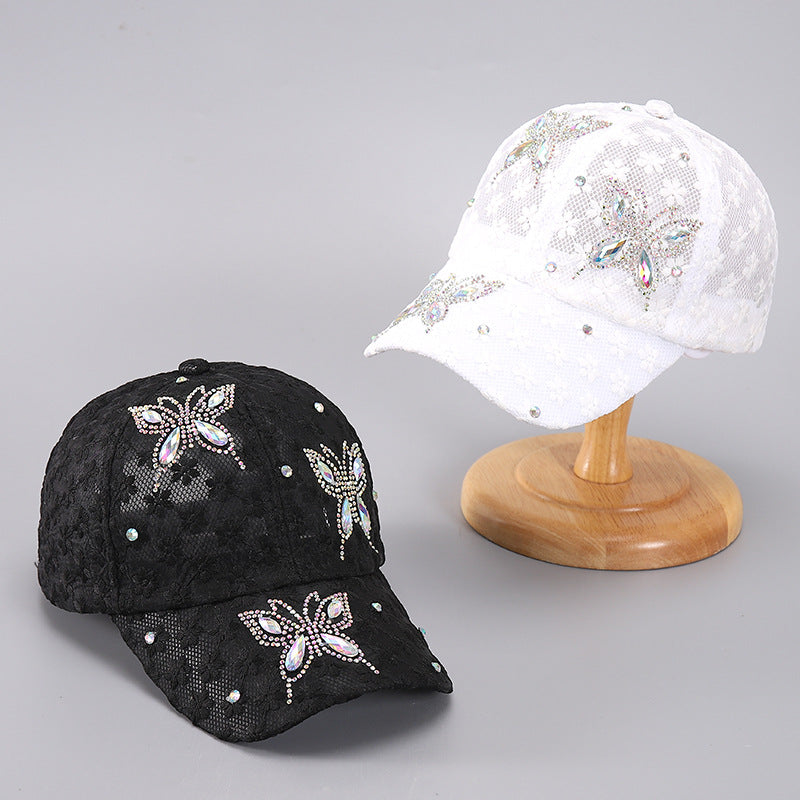 Versatile For Summer New Washed Hat, Women New Baseball Cap With Diamond Inlaid Denim Duckbill Hat, Sunshade Hat