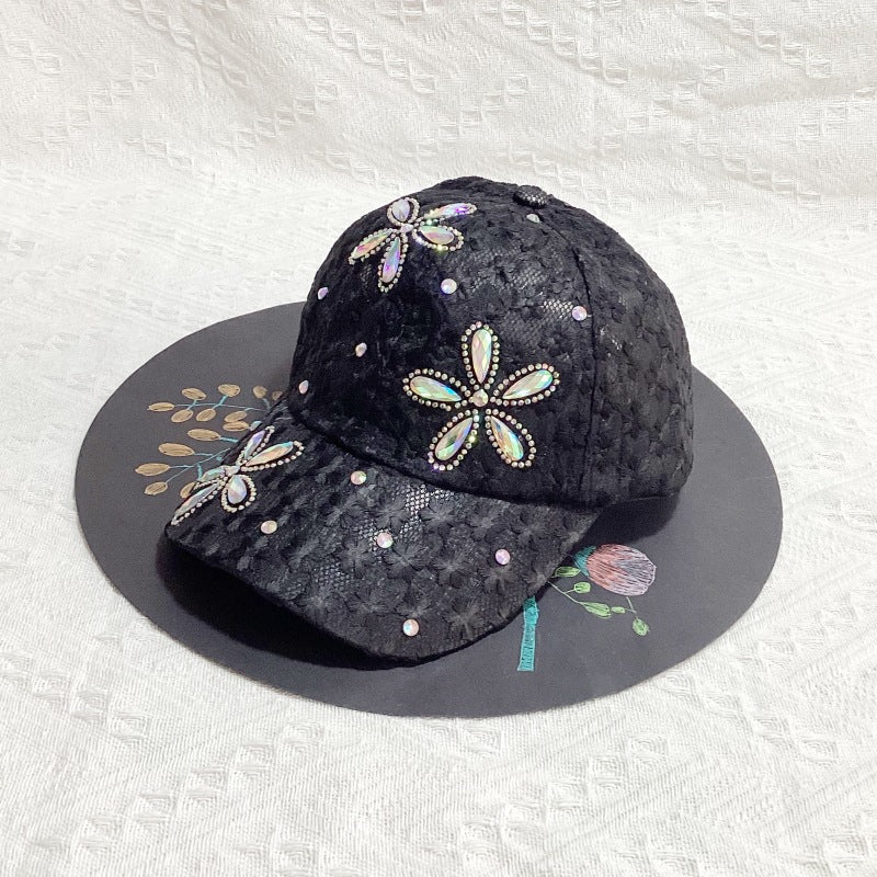 Versatile For Summer New Washed Hat Women New Baseball Cap With Diamond Inlaid Denim Duckbill Hat S 7