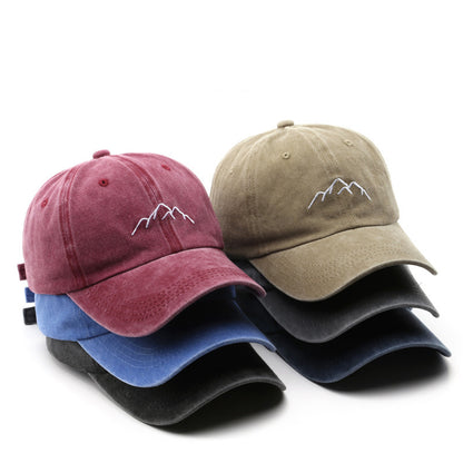 Unisex Retro Washed Cotton Cap, Mountain Embroidery Baseball Caps, Casual Summer Adjustable Outdoor Sports Trucker Hats