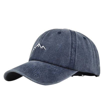 Unisex Retro Washed Cotton Cap, Mountain Embroidery Baseball Caps, Casual Summer Adjustable Outdoor Sports Trucker Hats