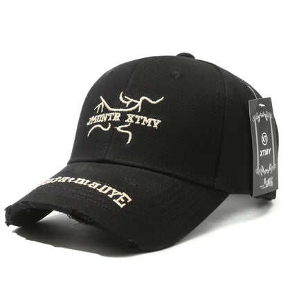 Vintage Street Style Baseball Cap, Retro Embroidered Distressed Hat, Cool Rebellious Aesthetic Fashion Accessory