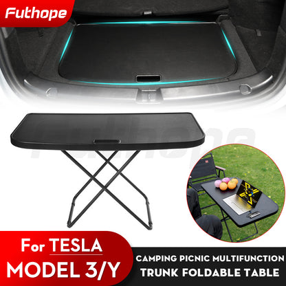 Futhope Portable Trunk Picnic Table for Tesla Y 2018-2024, Foldable Travel Desk for Camping, Work, Rest
