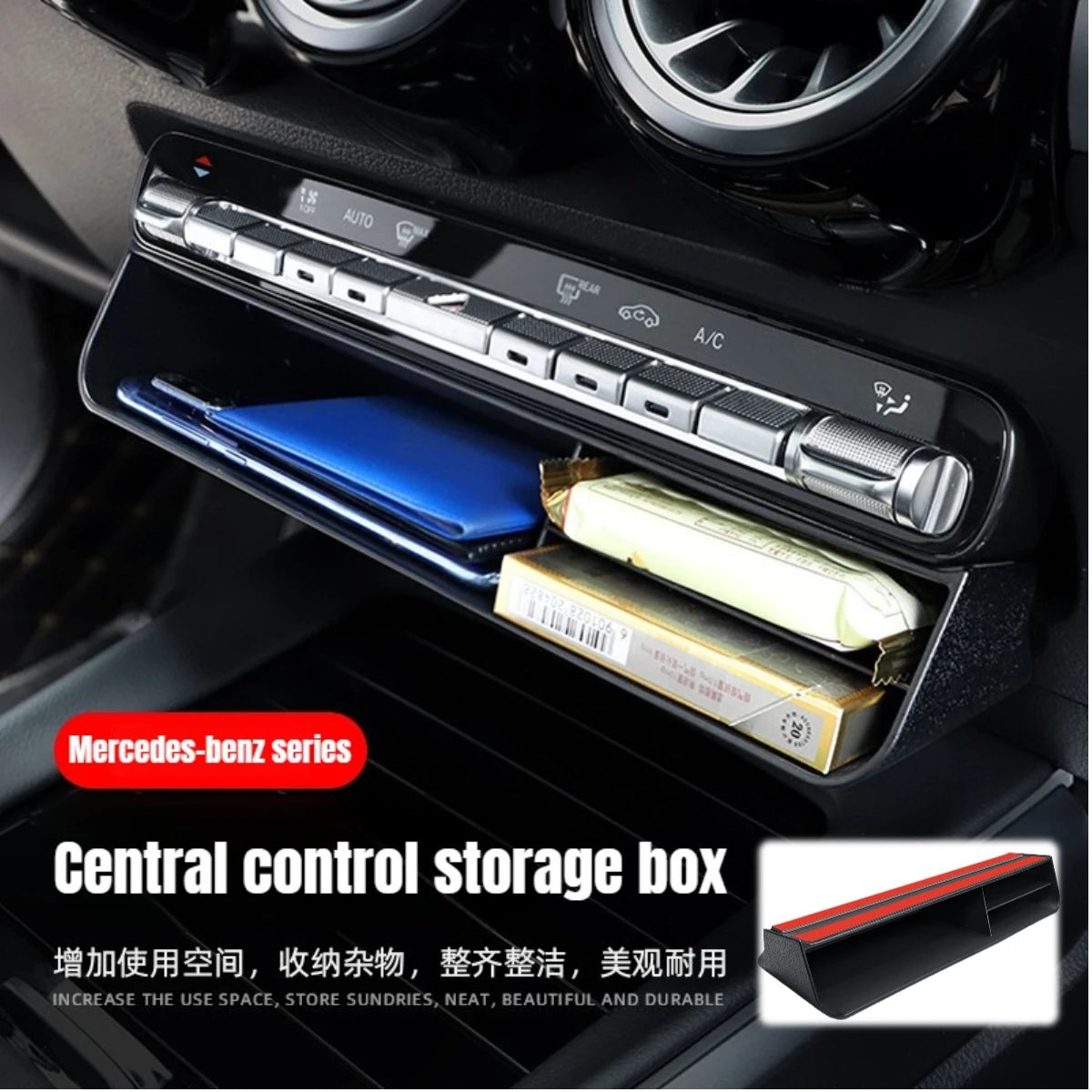 Premium Car Central Control Storage Box Trim for Mercedes Benz A/CLA/GLB/GLA Class, 2020-2023 Luxury Car Accessories