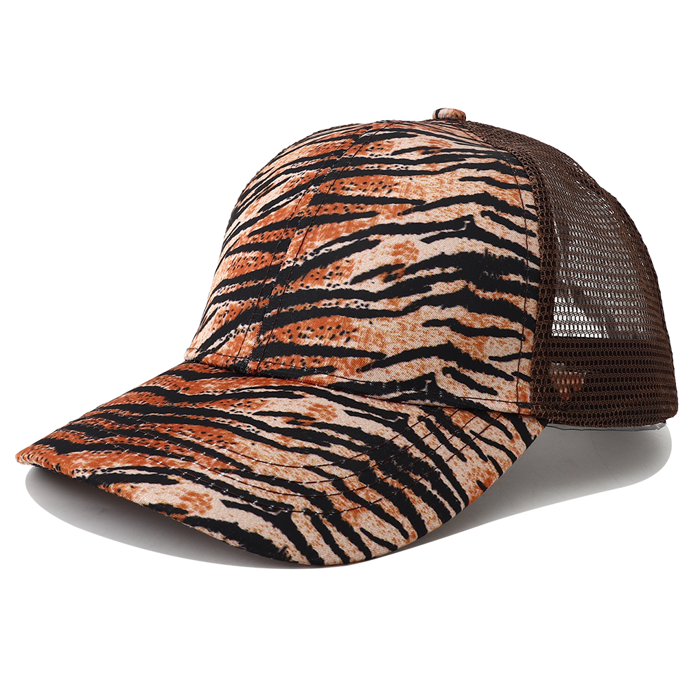 Breathable Mesh Baseball Cap for Women, Leopard Print Snapback Hat, High Ponytail Summer Trucker Sunhat Female Style
