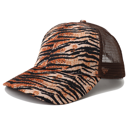 Breathable Mesh Baseball Cap for Women, Leopard Print Snapback Hat, High Ponytail Summer Trucker Sunhat Female Style