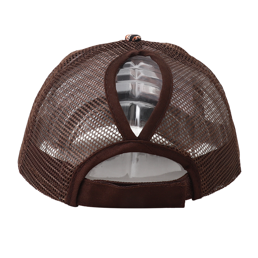 Breathable Mesh Baseball Cap for Women, Leopard Print Snapback Hat, High Ponytail Summer Trucker Sunhat Female Style