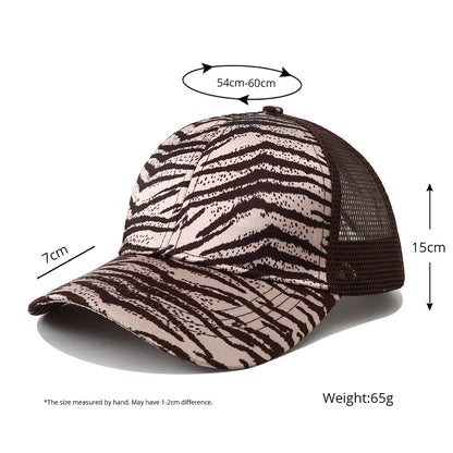 Breathable Mesh Baseball Cap for Women, Leopard Print Snapback Hat, High Ponytail Summer Trucker Sunhat Female Style