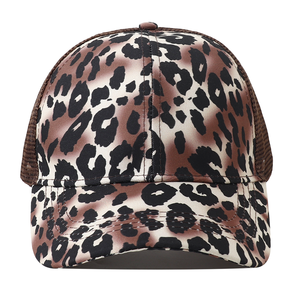 Breathable Mesh Baseball Cap for Women, Leopard Print Snapback Hat, High Ponytail Summer Trucker Sunhat Female Style