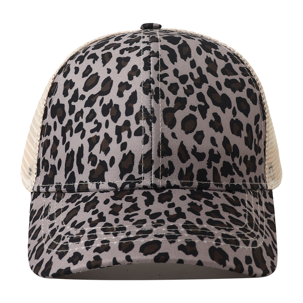 Breathable Mesh Baseball Cap for Women, Leopard Print Snapback Hat, High Ponytail Summer Trucker Sunhat Female Style