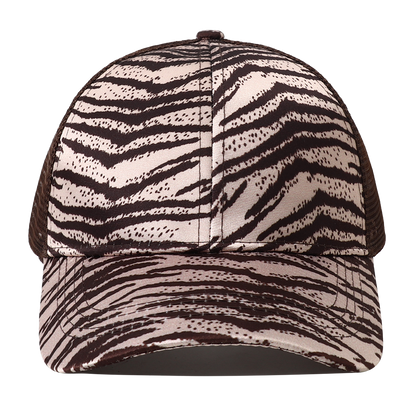 Breathable Mesh Baseball Cap for Women, Leopard Print Snapback Hat, High Ponytail Summer Trucker Sunhat Female Style