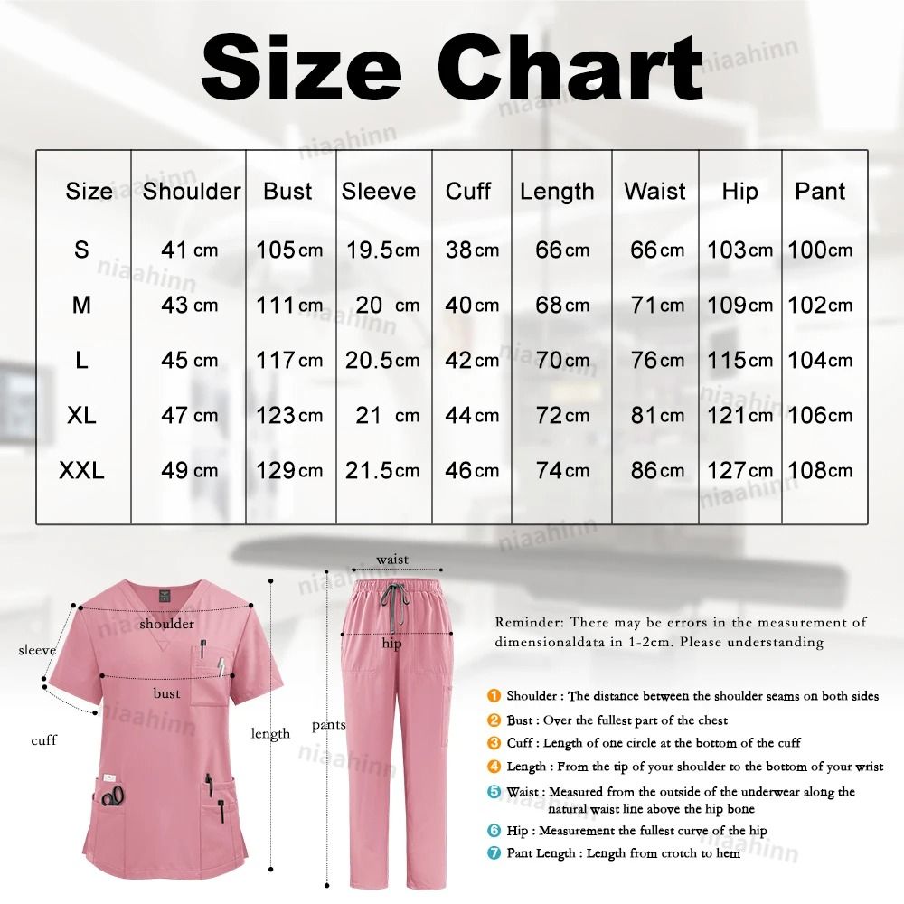 Multicolor Medical Scrubs Set With Short Sleeve Top And Pants For Women 1