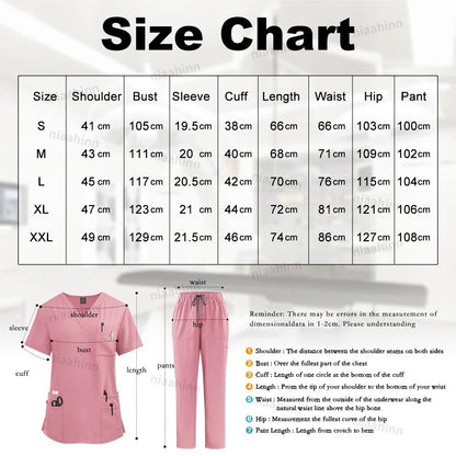 Multicolor Medical Scrubs Set With Short Sleeve Top And Pants For Women 1