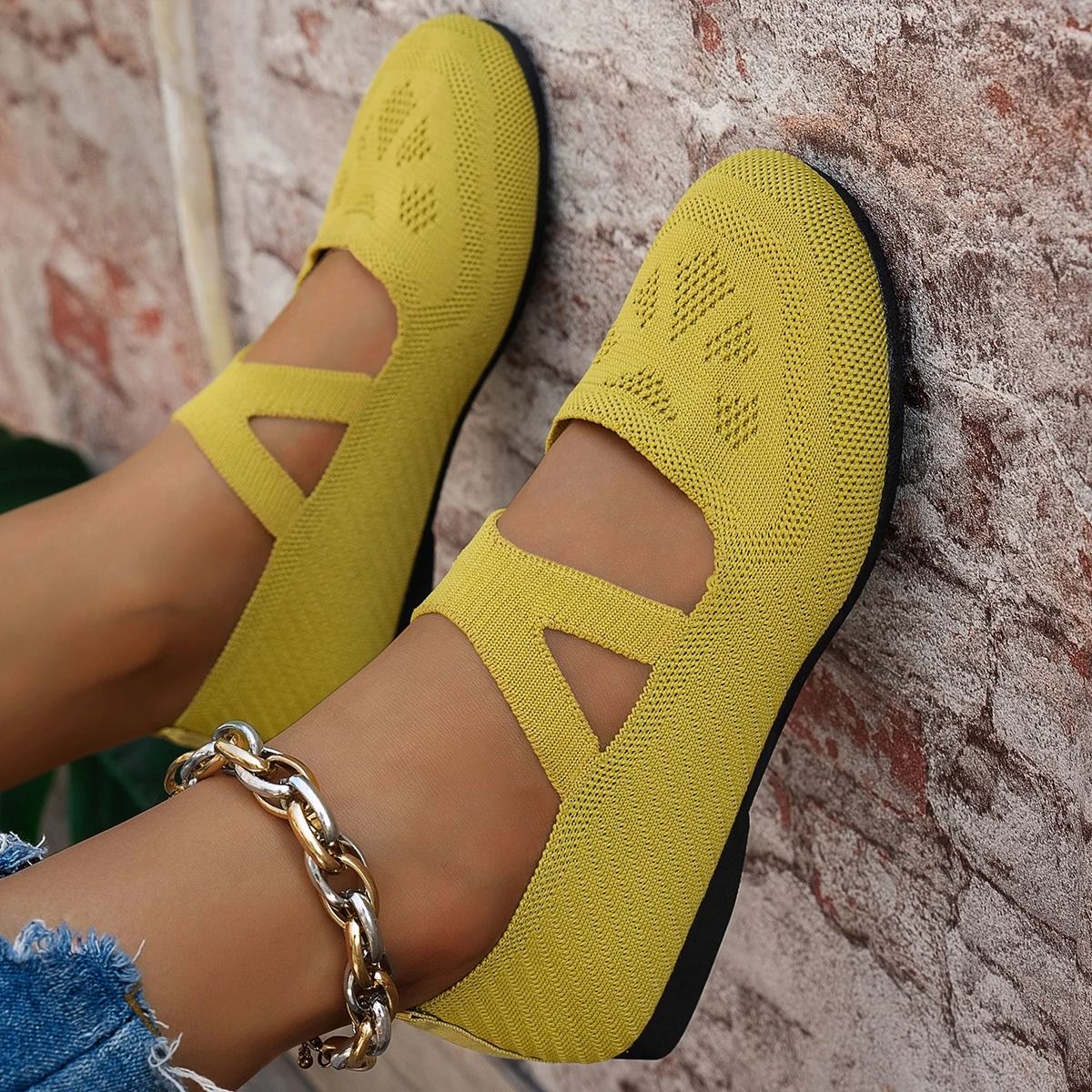 Comfortable Knitted Mary Jane Ballet Shoes  Round Toe Fairy Style Flats For Women 3