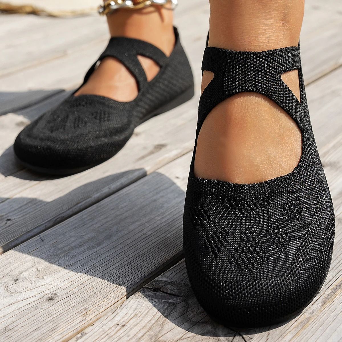 Comfortable Knitted Mary Jane Ballet Shoes  Round Toe Fairy Style Flats For Women 4