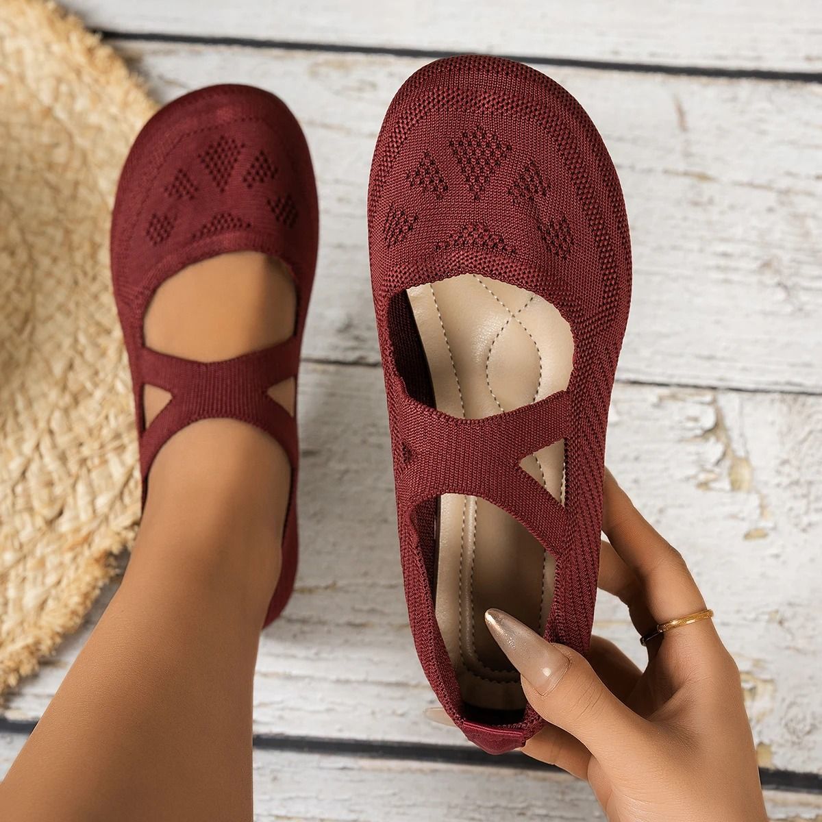 Comfortable Knitted Mary Jane Ballet Shoes  Round Toe Fairy Style Flats For Women 8